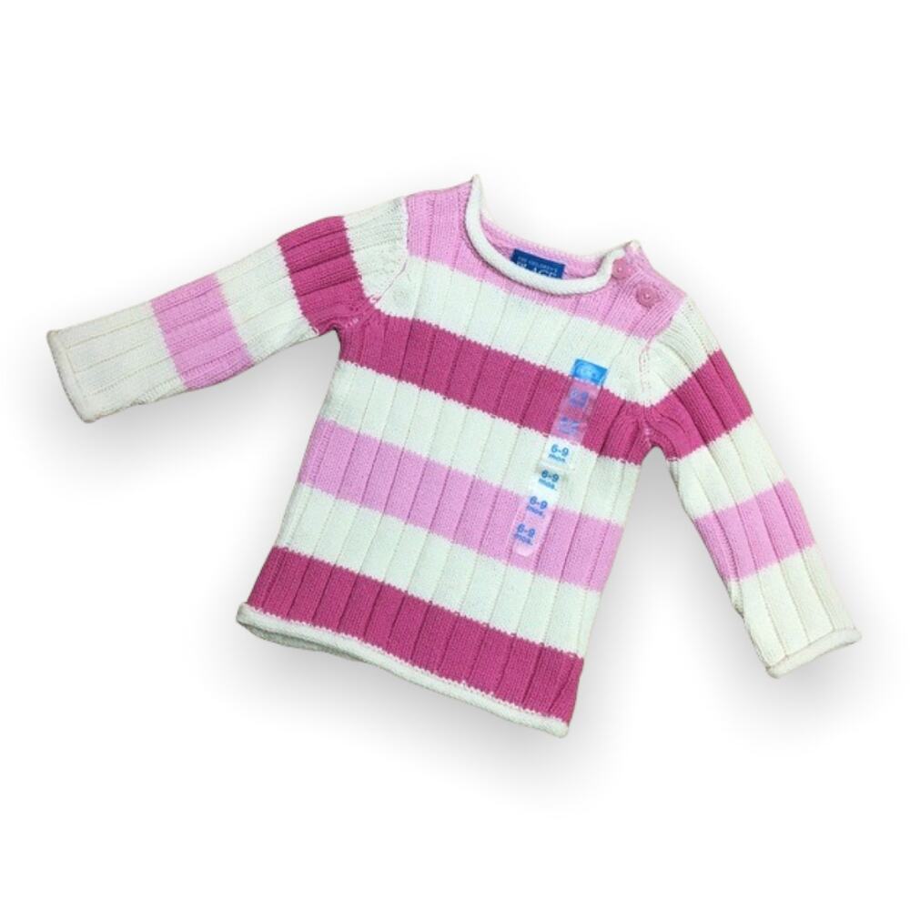 Children's Place Girls Sweater Size‎ 6-9 Months Pink Cream Ribbed Knit NEW